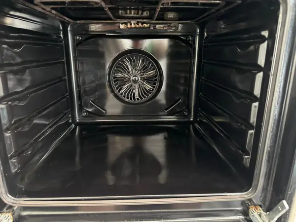 Spotless oven interior and fan after an Eco Oven Cleaning deep clean