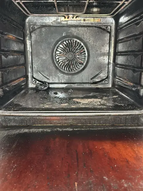 Fan oven interior before cleaning