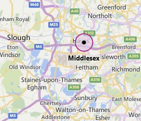 map of Middlesex showing area covered 